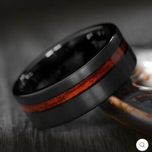 Stainless Steel Anvil Dagda Shadowed Groove Wood Inlay Band Big Sizes! Unisex